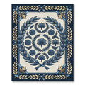 Grand Blue Gold Laurel Rose Wreath Rug