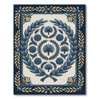 Grand Blue Gold Laurel Rose Wreath Rug