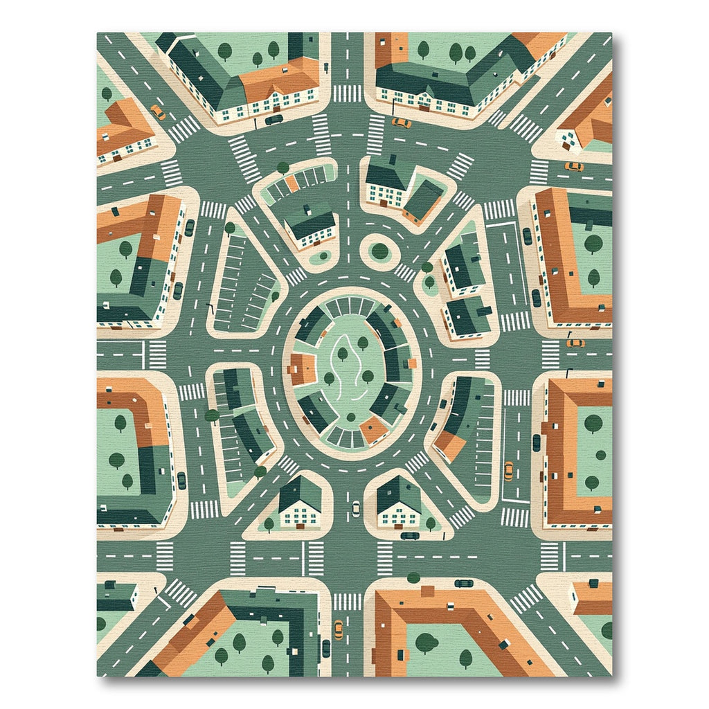Modern Geometric Urban City Block Grid Rug