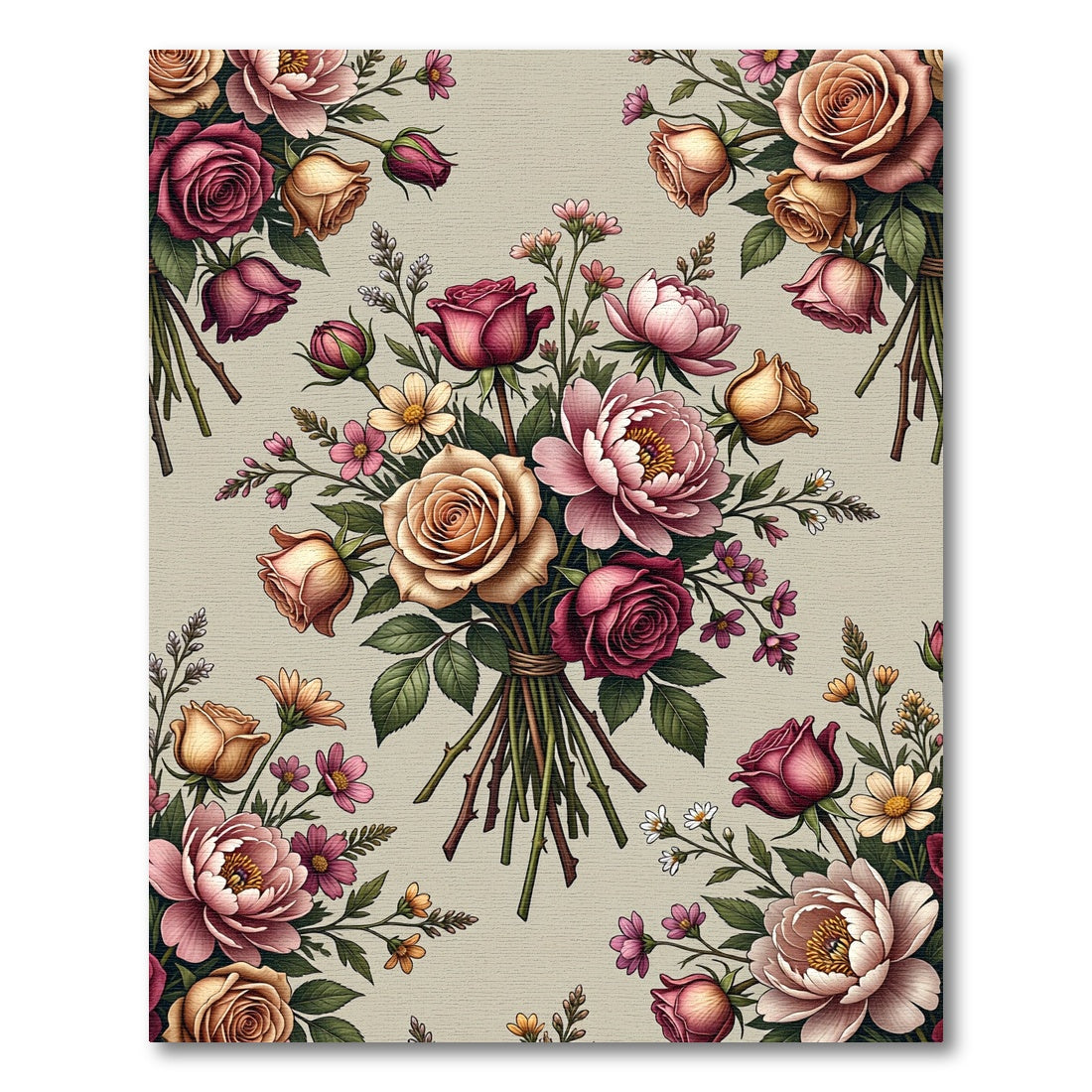 Vintage Rose and Peony Bouquet Rug