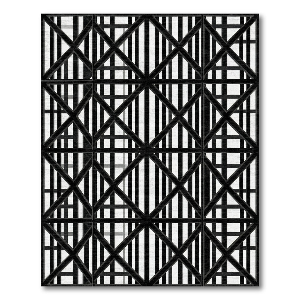Monochromatic Black White Geometric Grid Rug