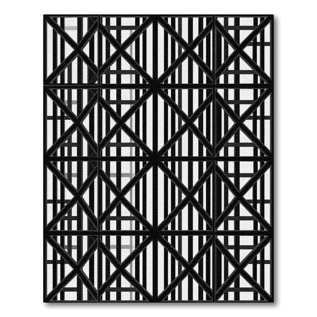 Monochromatic Black White Geometric Grid Rug