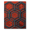 Crimson Hexagonal Geometric Structure Rug