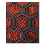 Crimson Hexagonal Geometric Structure Rug