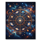 Cosmic Zodiac Galaxy Mandala Round Rug