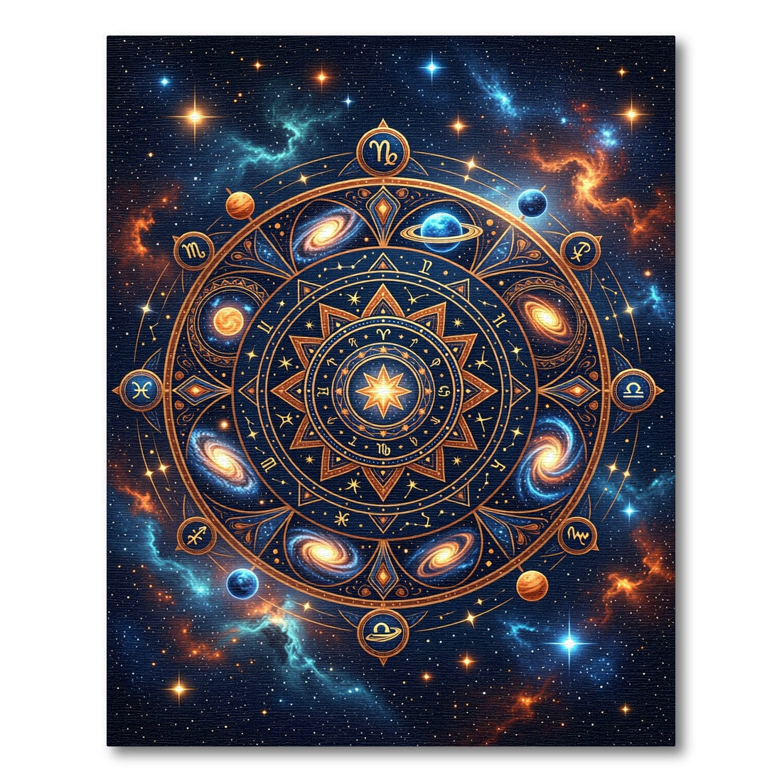 Cosmic Zodiac Galaxy Mandala Round Rug