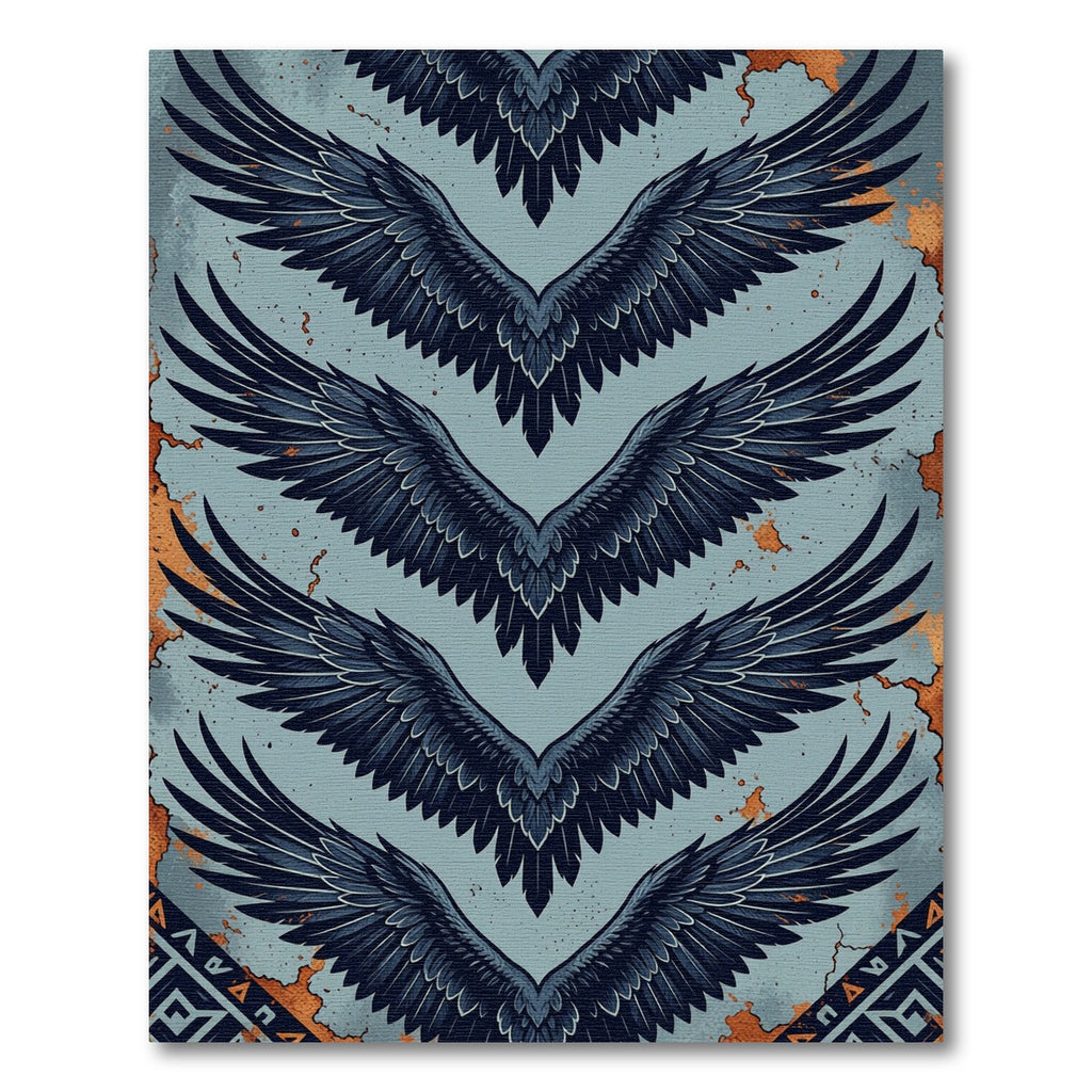 Dark Blue Feathered Wings Repeat Rug