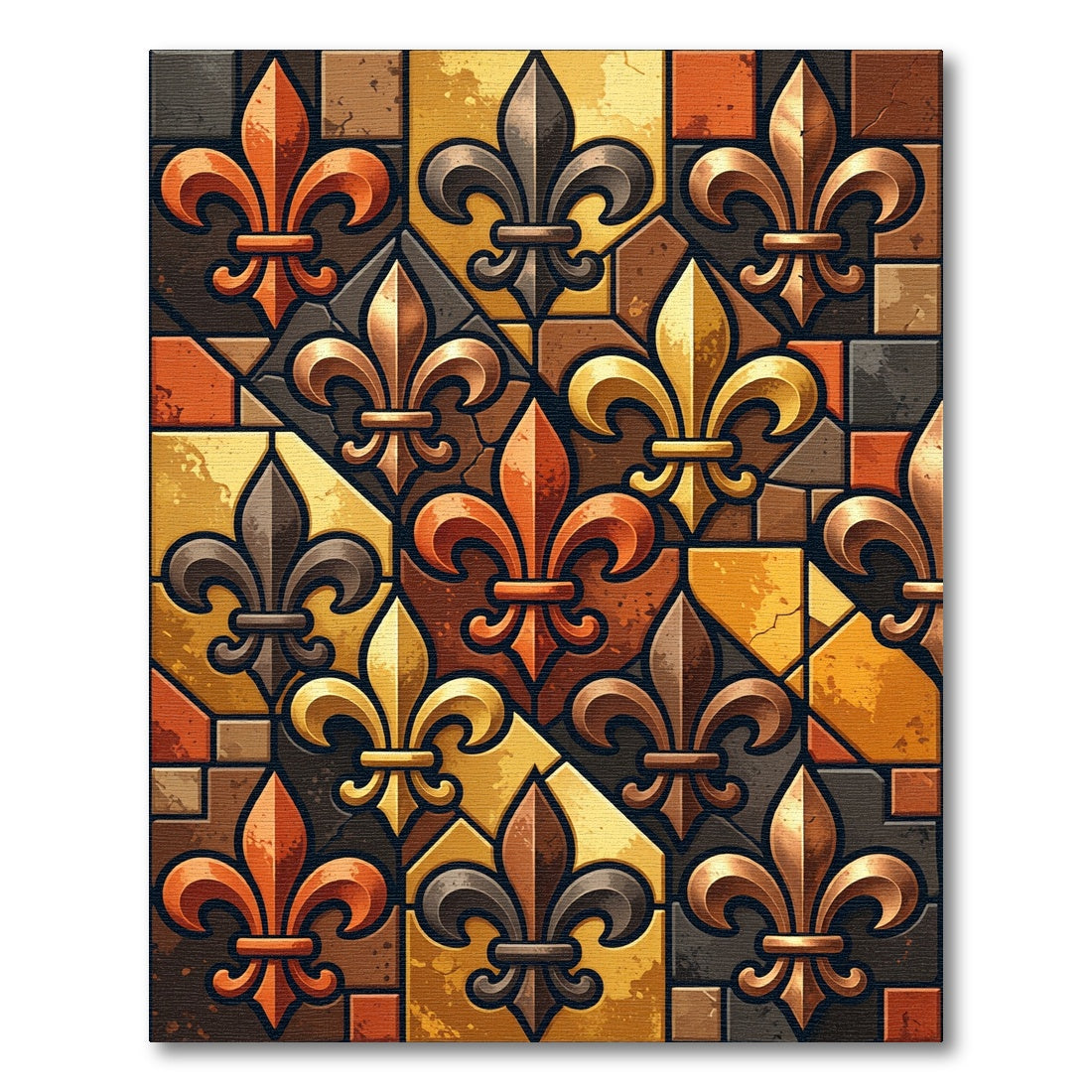 Golden Fleur-de-lis Earth Tone Mosaic Rug
