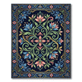 Elegant Navy Floral Botanical Medallion Rug