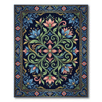 Elegant Navy Floral Botanical Medallion Rug