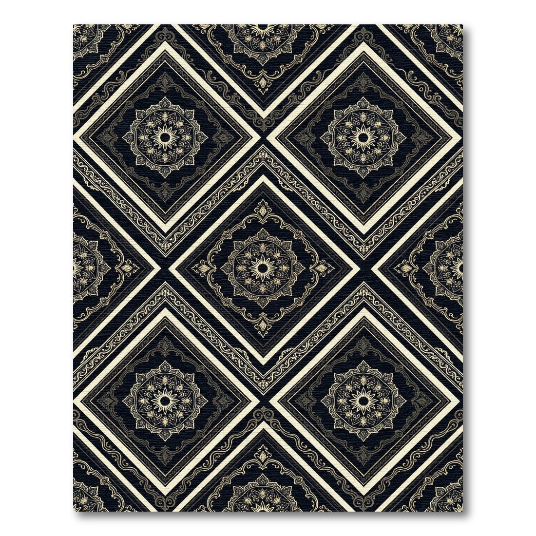 Dark Damask Medallion Diamond Rug