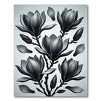 Dark Gray Magnolia Blossoms Branches Rug