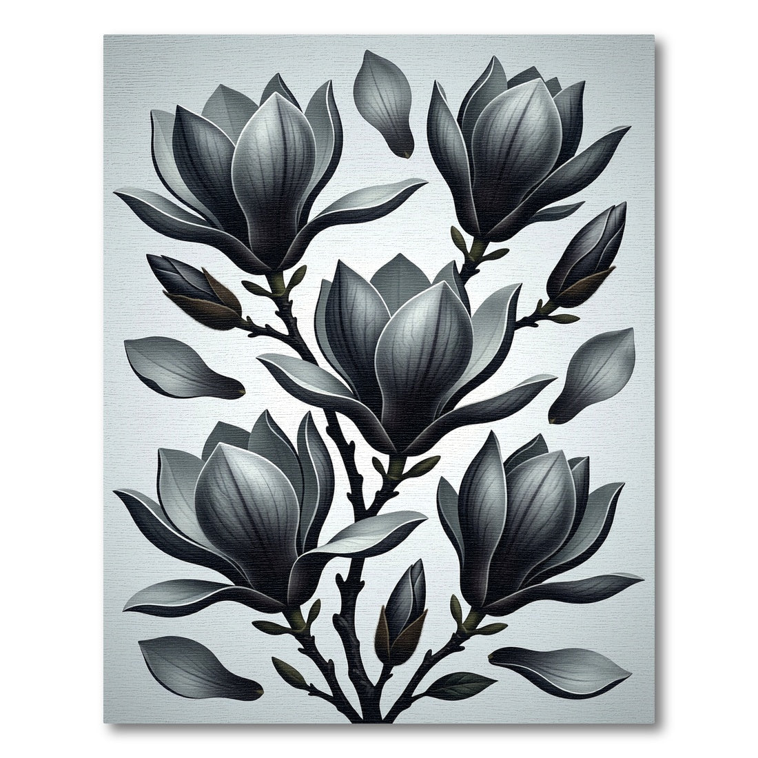 Dark Gray Magnolia Blossoms Branches Rug