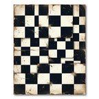 Vintage Black White Distressed Check Rug
