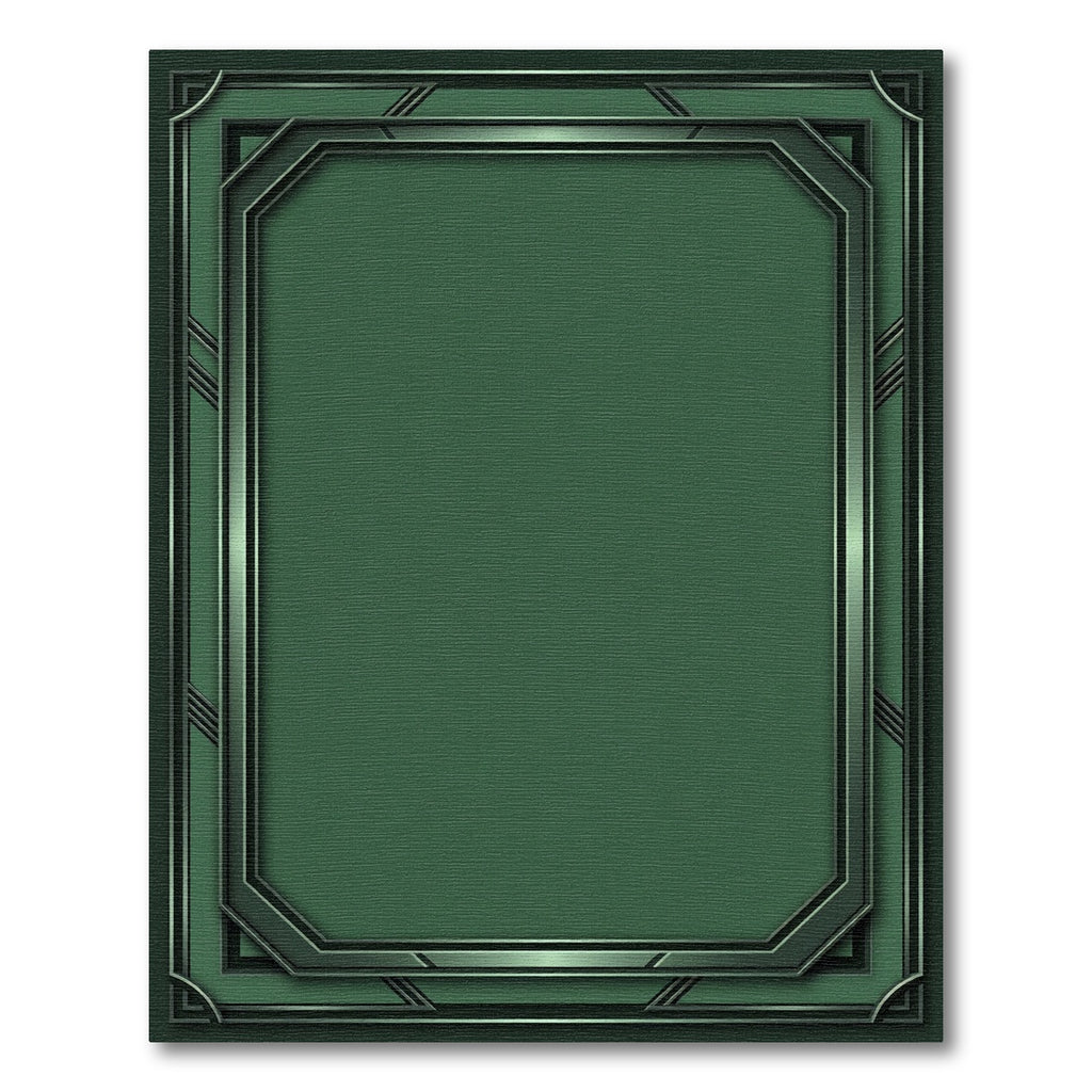 Deep Emerald Geometric Deco Border Rug