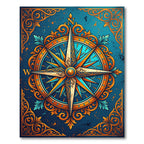 Ornate Azure Compass Nautical Medallion Rug