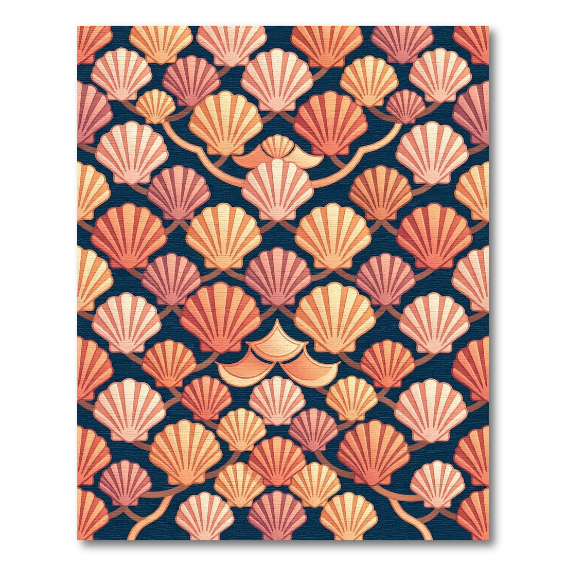 Scallop Shell Coastal Navy Gold Wallpaper Rug