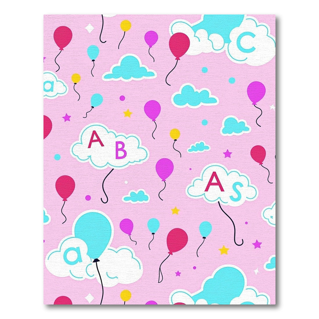 Pink Alphabet Cloud Balloon Scene Rug