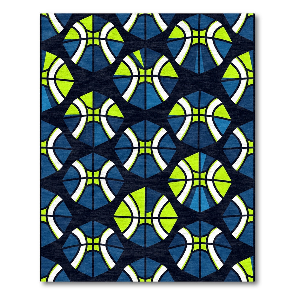 Geometric Lime and Blue Hexagon Abstract Rug