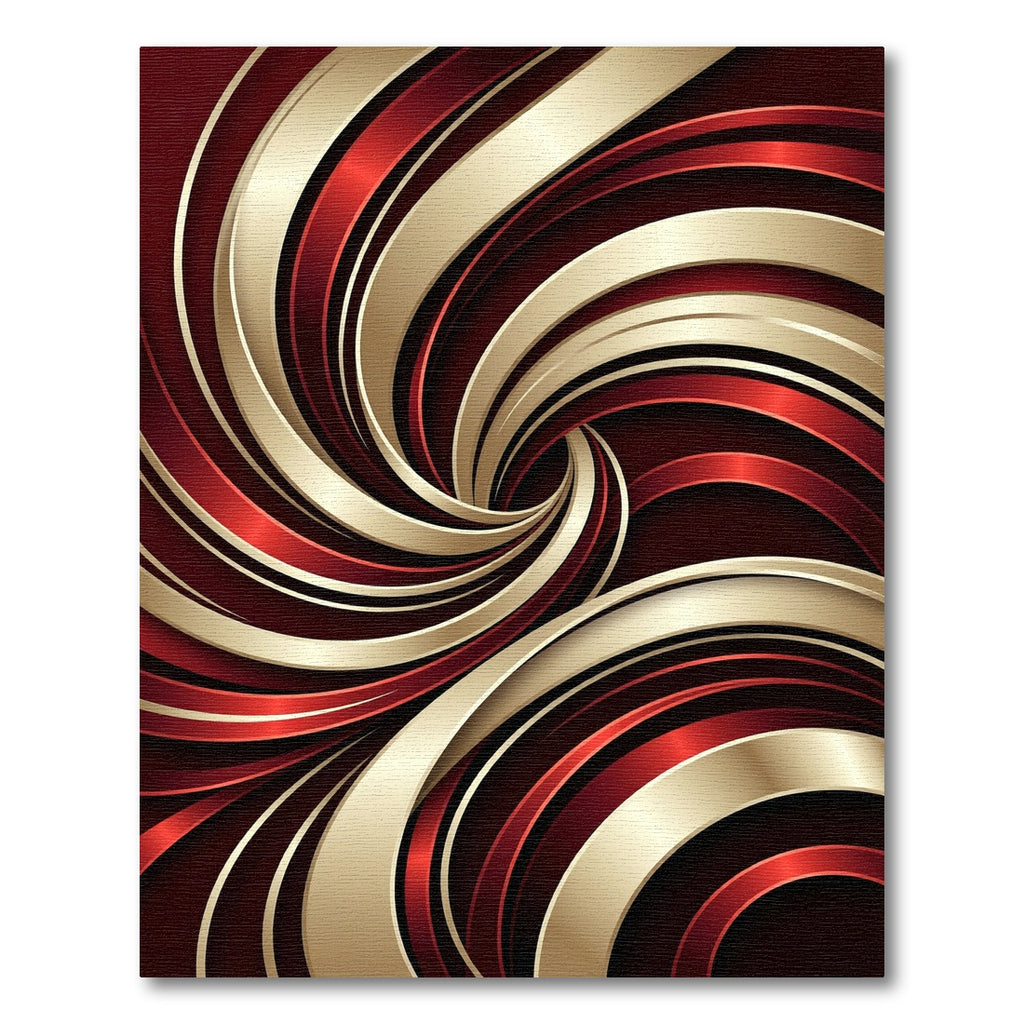 Crimson Gold Swirl Abstract Rug
