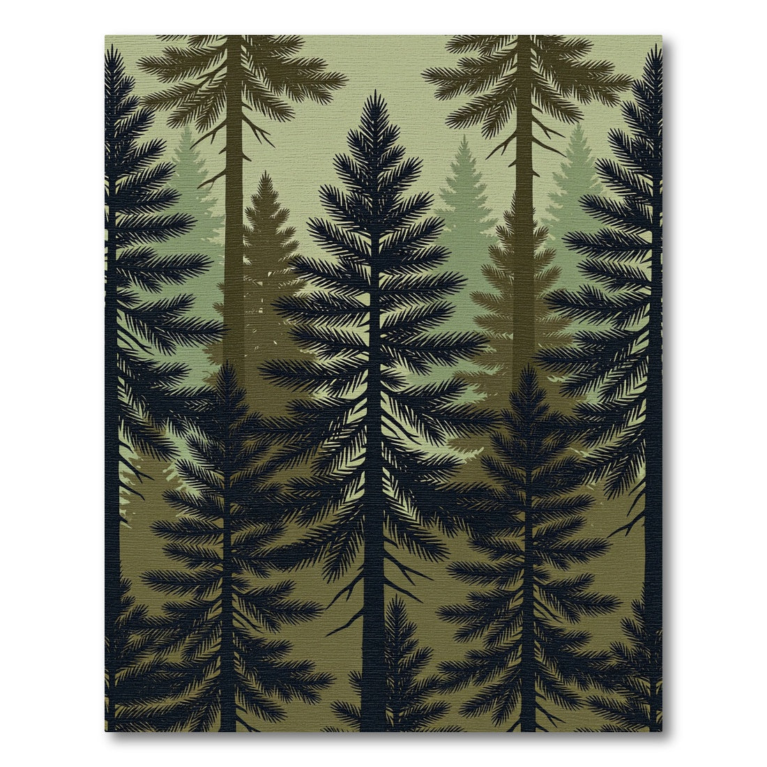 Dark Forest Silhouette Pine Trees Rug