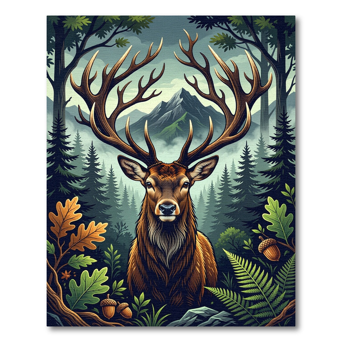 Majestic Elk Forest Mountain Scene Rug