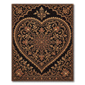 Ornate Gold Heart Floral Scrollwork Rug