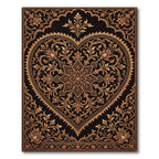 Ornate Gold Heart Floral Scrollwork Rug