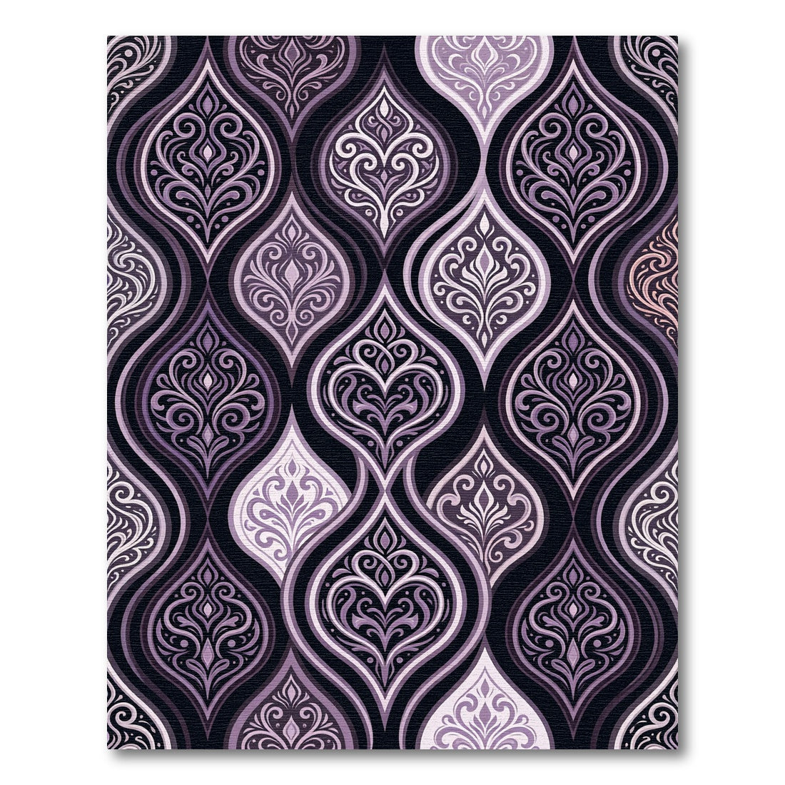 Elegant Plum Damask Scroll Curvaceous Rug