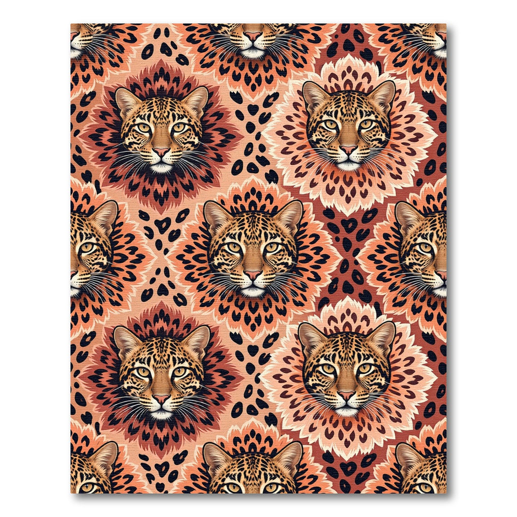Regal Leopard Face Terracotta Floral Symmetry Rug