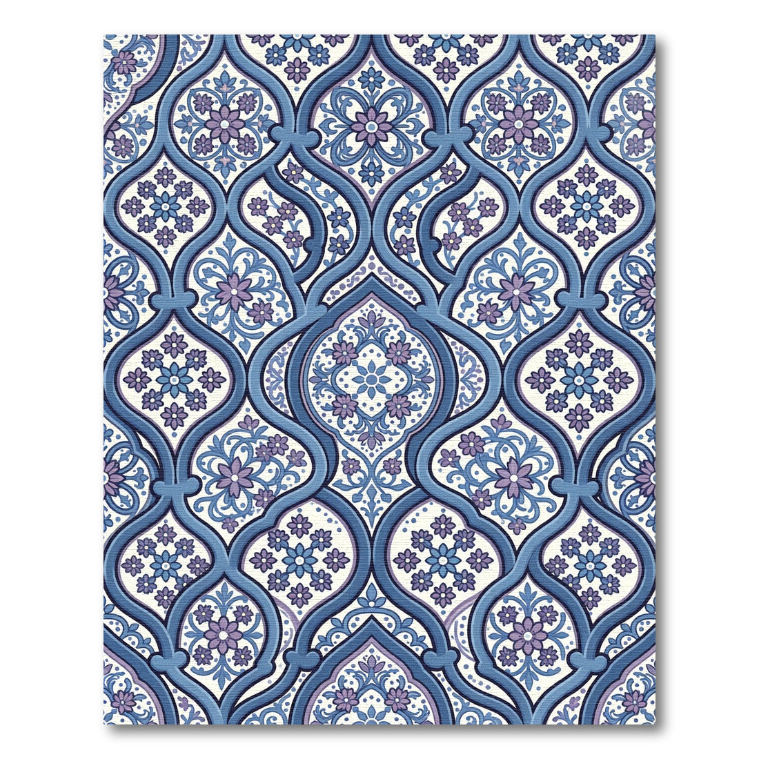 Blue and Violet Ornate Floral Damask Rug