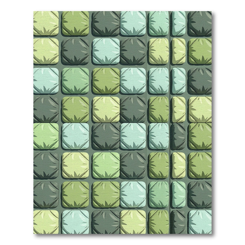 Geometric Sage and Olive Puffy Tile Rug