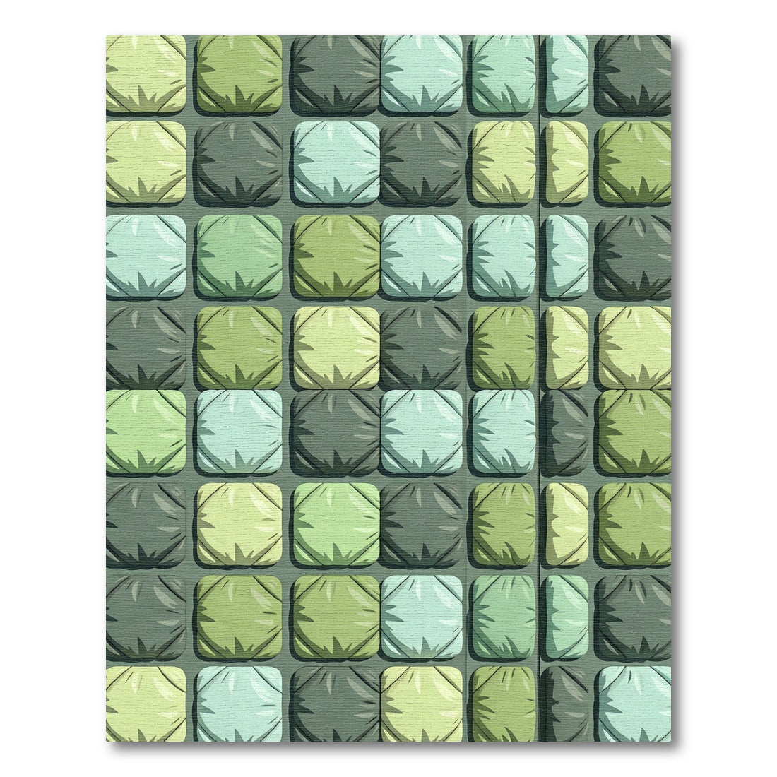 Geometric Sage and Olive Puffy Tile Rug