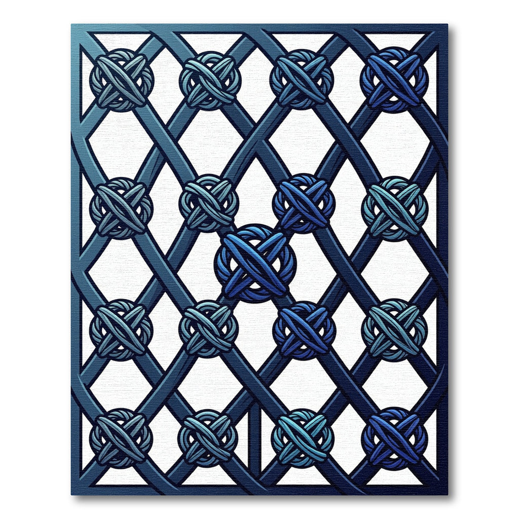 Navy Blue Interwoven Knot Lattice Rug
