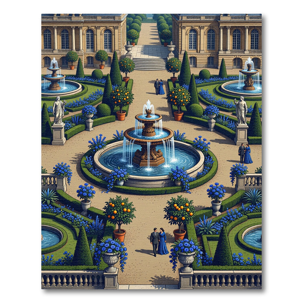 Azure Ornate Fountain Versailles Garden Rug