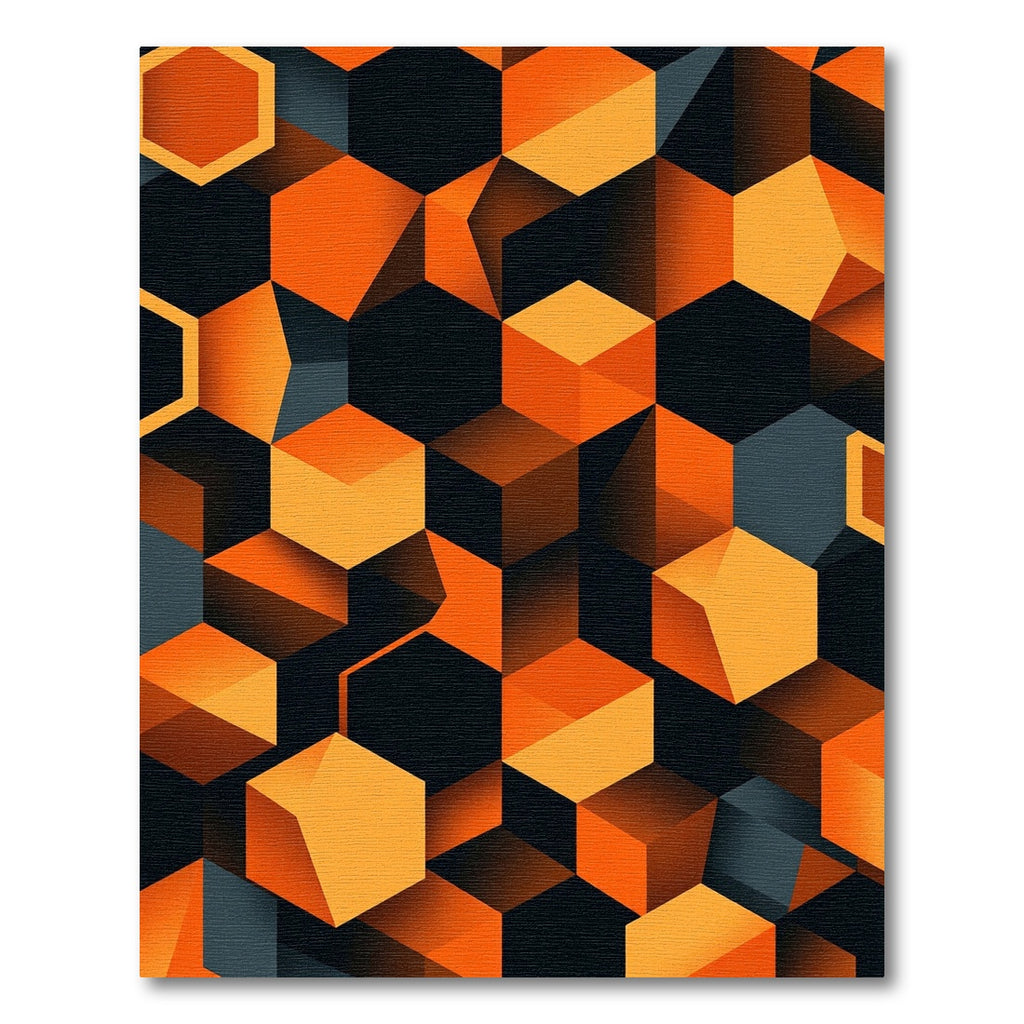 Modern Orange Geometric Hexagon Block Rug