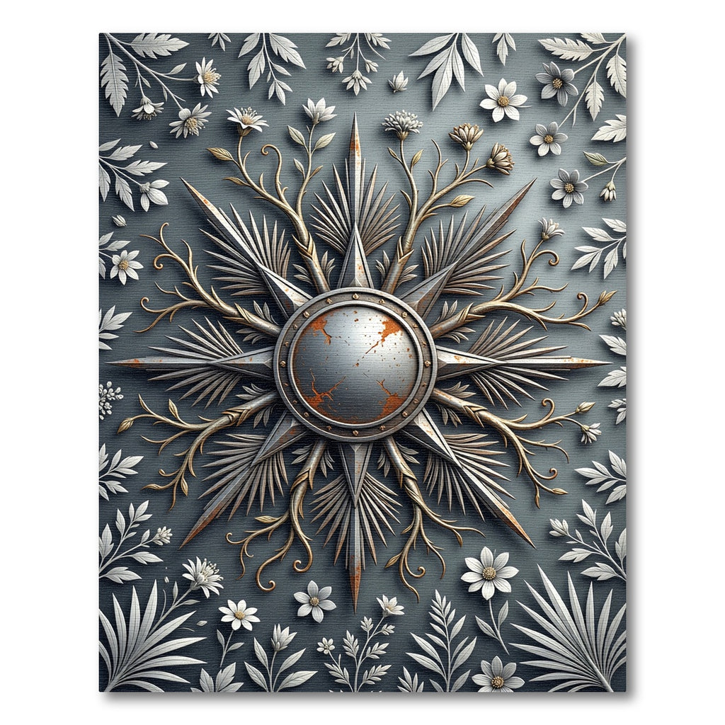 Metallic Starburst and Floral Gray Medallion Rug