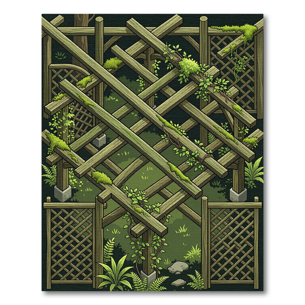 Mossy Woodland Lattice Trellis Art Rug