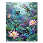 Vibrant Aquatic Dragonfly Lotus Blossom Rug