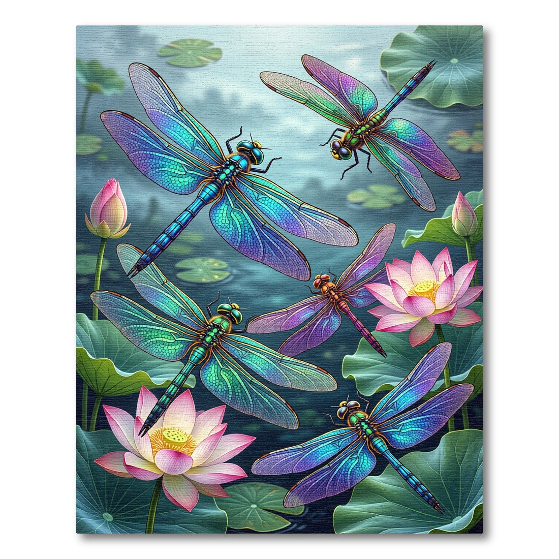 Vibrant Aquatic Dragonfly Lotus Blossom Rug