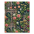 Midnight Botanical Rose Trellis Garden Rug
