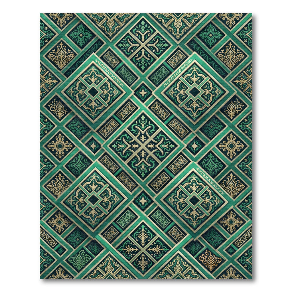 Emerald Geometric Ornate Jeweled Tile Rug
