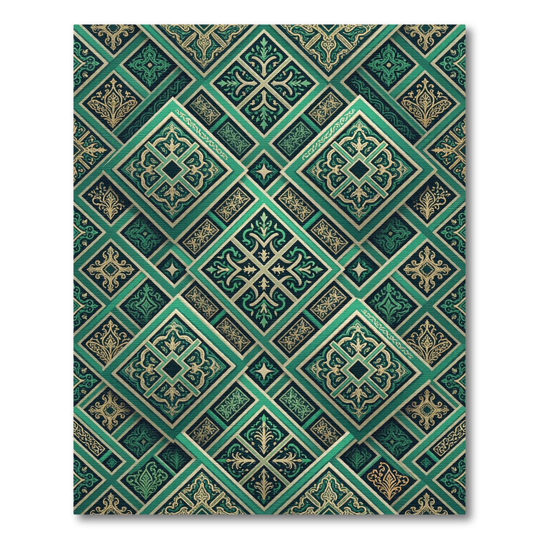 Emerald Geometric Ornate Jeweled Tile Rug