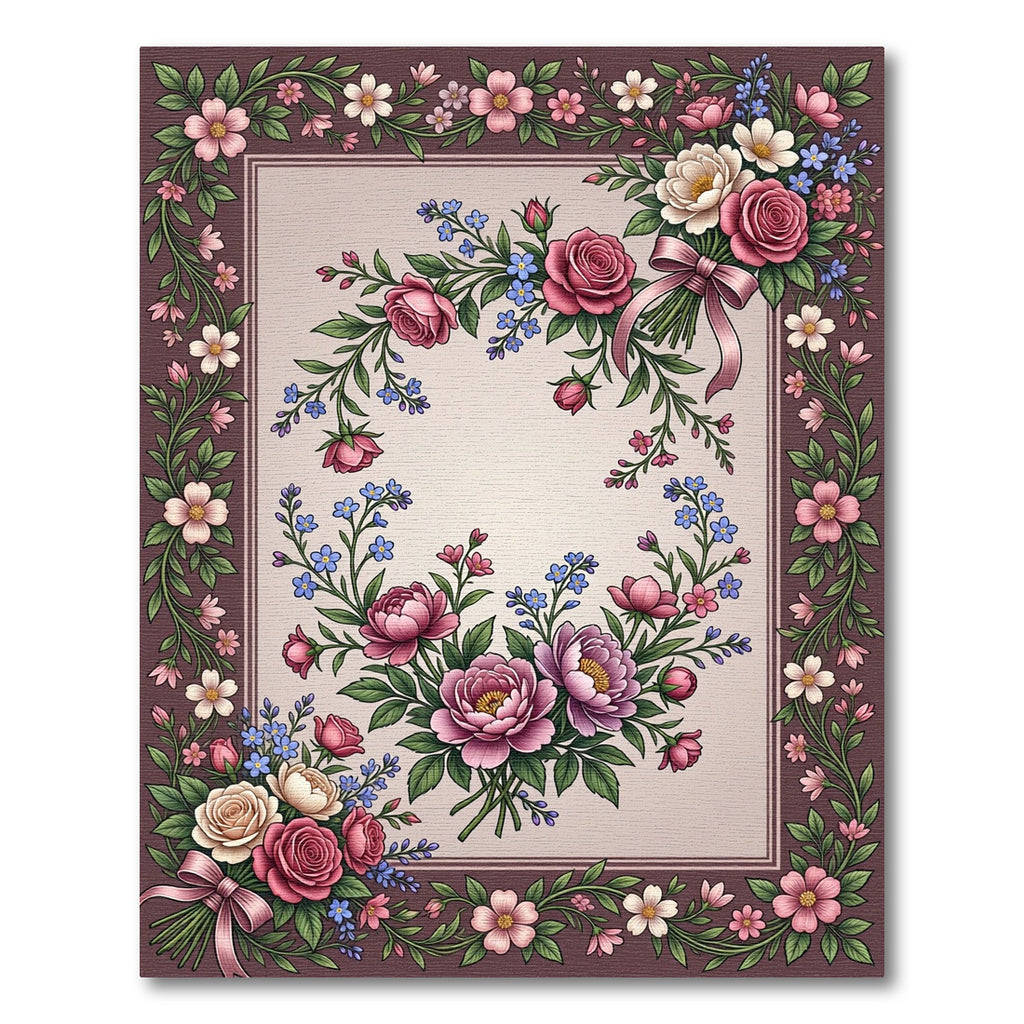 Pink Rose and Peony Floral Wreath Rug