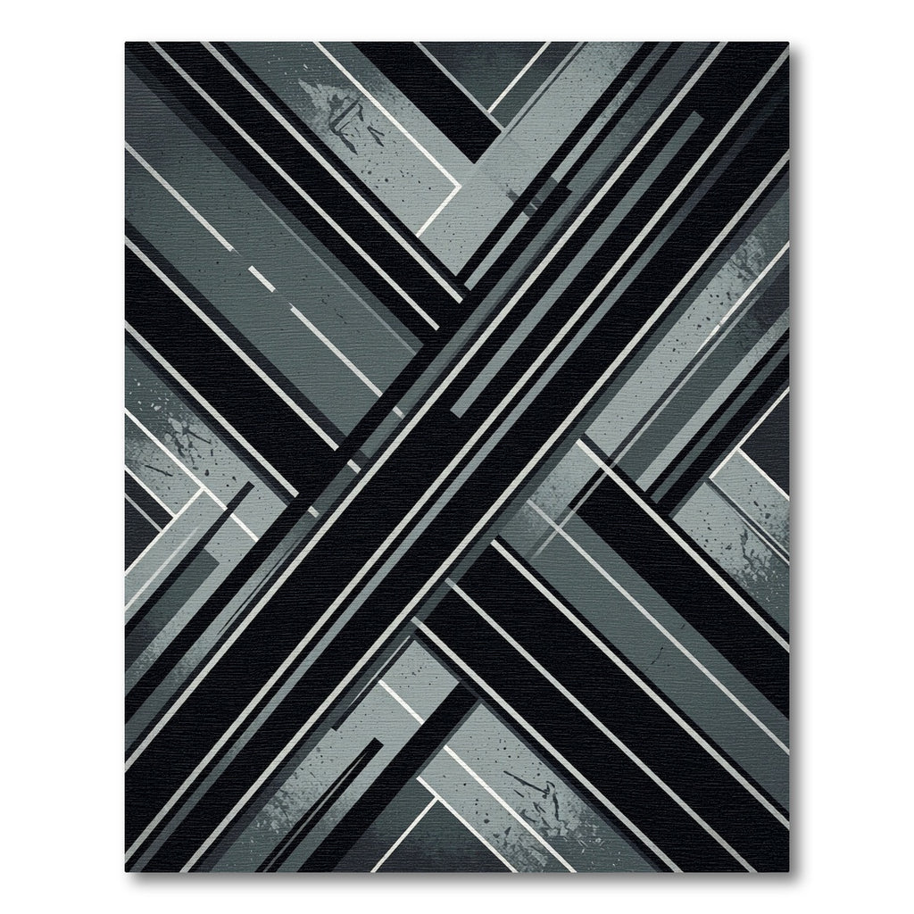 Monochrome Industrial Geometric Crossed Line Rug