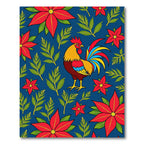Bold Crimson Rooster Floral Collage Rug