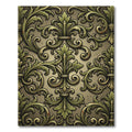 Ornate Gold and Green Scrollwork Rug
