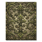 Ornate Gold and Green Scrollwork Rug