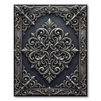 Ornate Silver Filigree Charcoal Iron Scroll Rug