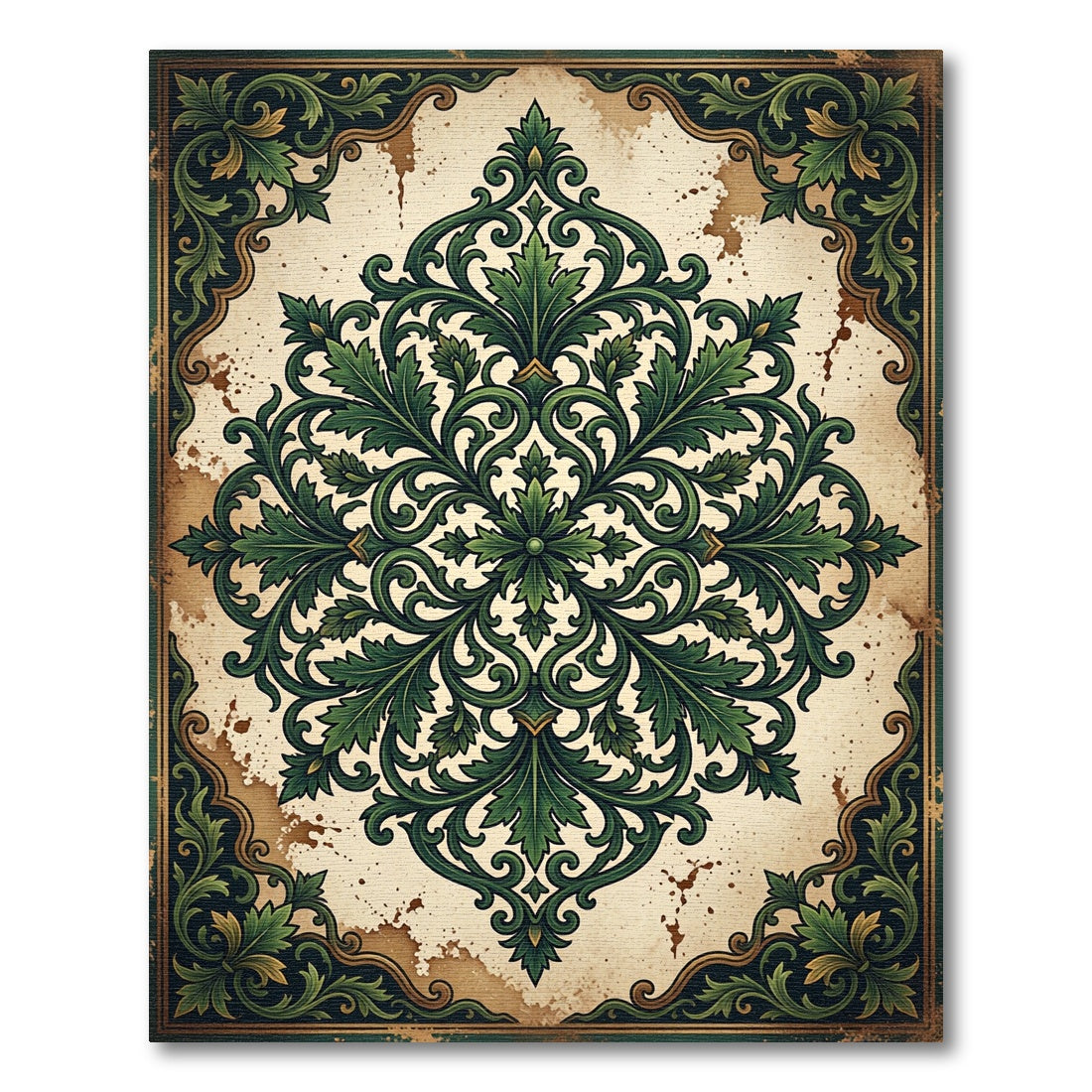 Elegant Emerald Acanthus Leaf Medallion Rug